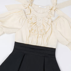 Long Sleeve Bow Black Dress