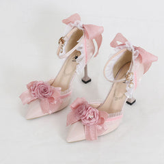 Lace Flower Bow Heels Shoes
