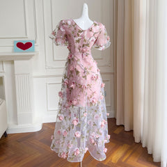 Organza Pink Lace Flower Dress