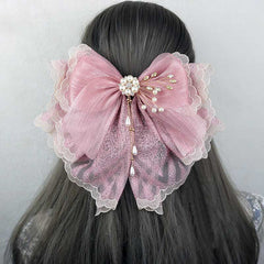 Pink Bow Lace Flower Hair Pin