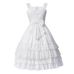 White Lace Bow Suspender Dress