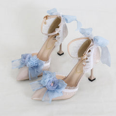 Lace Flower Bow Heels Shoes