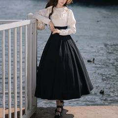 Long Sleeve Bow Black Dress