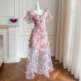 Organza Pink Lace Flower Dress