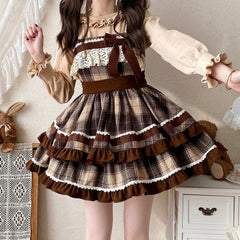 Woolen Bow Plaid Dress