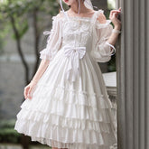 White Lace Bow Suspender Dress