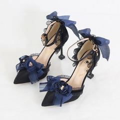 Lace Flower Bow Heels Shoes