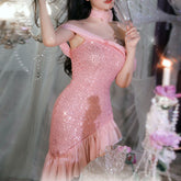 Sexy Pink Lace Sequin Dress