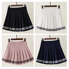 Students Striped Plaid Pleated Skirt