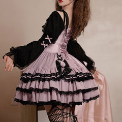 Black Lace Bow Rose Flower Dress