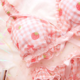 Bow Strawberry Grid Lingerie Set