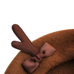 Cute Deer Horn Wool Berets Bowknot Cap