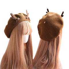 Cute Deer Horn Wool Berets Bowknot Cap