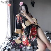 Kimono Cosplay Outfit Traditional Style Robe Yukata Costumes Pajamas Soft Silk Belt 3pcs Lingerie Set