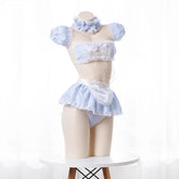 Kawaii Girls Candy Sweet School Cosplay Maid Strapless Lace Plaid Underwear Set