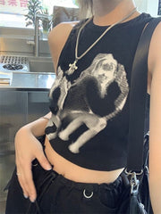 Cat Print Cropped Tank Top