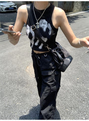 Cat Print Cropped Tank Top