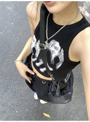 Cat Print Cropped Tank Top