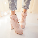 Lace up Flower Heels Boots