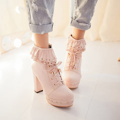 Lace up Flower Heels Boots
