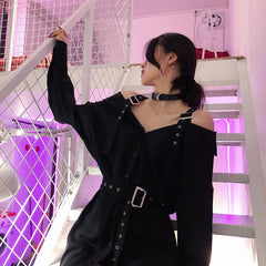 Metal Buckle Belt Shirt Skirt