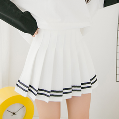 Students Striped Plaid Pleated Skirt