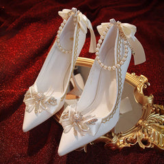 Lace Bow Flower Heels Customized Shoes