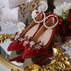 Lace Bow Flower Heels Customized Shoes