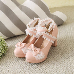 Lace Bow Heels Shoes
