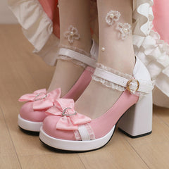Lace Bow Heels Shoes
