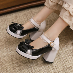 Lace Bow Heels Shoes
