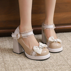 Lace Bow Heels Shoes