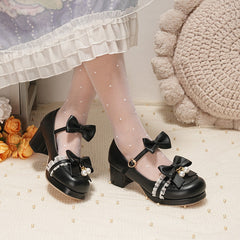 Lace Bow Heels Shoes