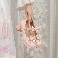 Lace Bow Heels Shoes