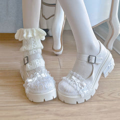 Lace Bow Platform Heels Shoes