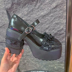 Lace Bow Platform Heels Shoes