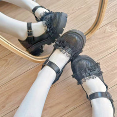 Lace Bow Platform Heels Shoes