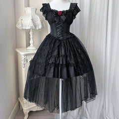 Lace Bow Rose Black Dress