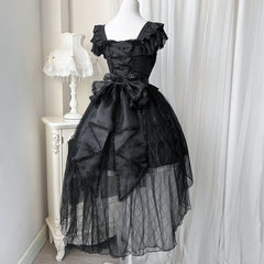 Lace Bow Rose Black Dress
