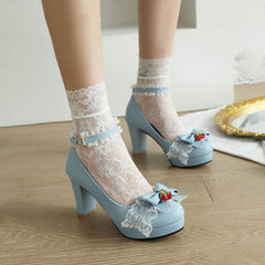 Lace Bow Strawberry Heels Shoes