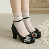 Lace Bow Strawberry Heels Shoes