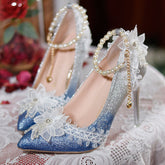 Lace Floral Handmade Heels Shoes
