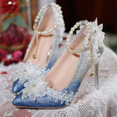 Lace Floral Handmade Heels Shoes