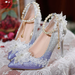 Lace Floral Handmade Heels Shoes
