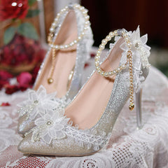 Lace Floral Handmade Heels Shoes