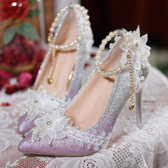Lace Floral Handmade Heels Shoes