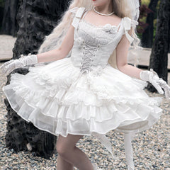 Lace Flower Vest Dress Set