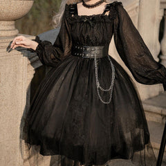 Lace Mesh Belted Dress