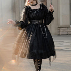 Lace Mesh Belted Dress