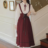 Lace Shirt Striped Suspender Skirt Set